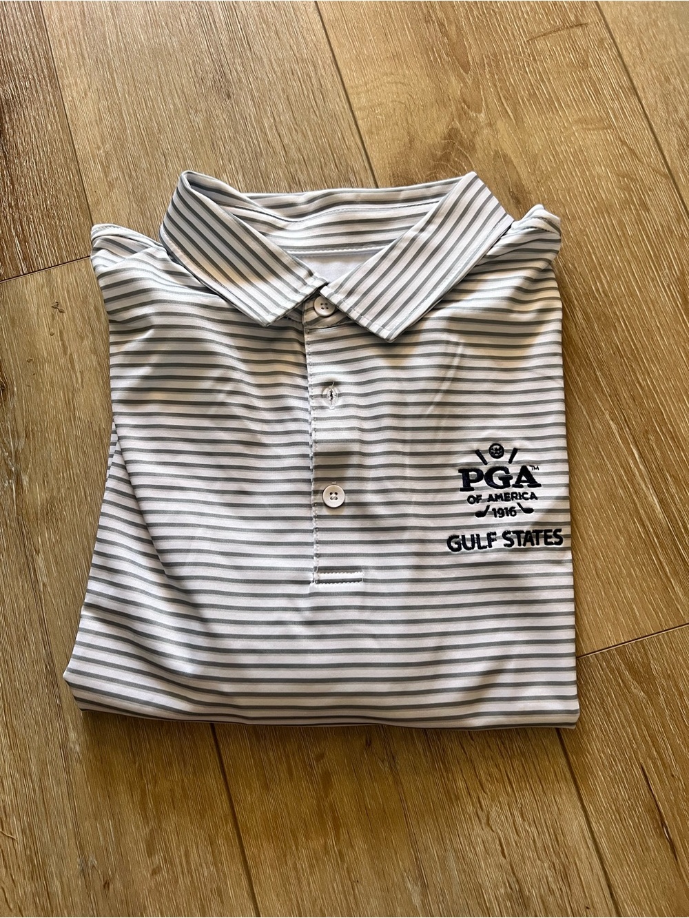 Antigua Men's Striped Polo - White and Gray